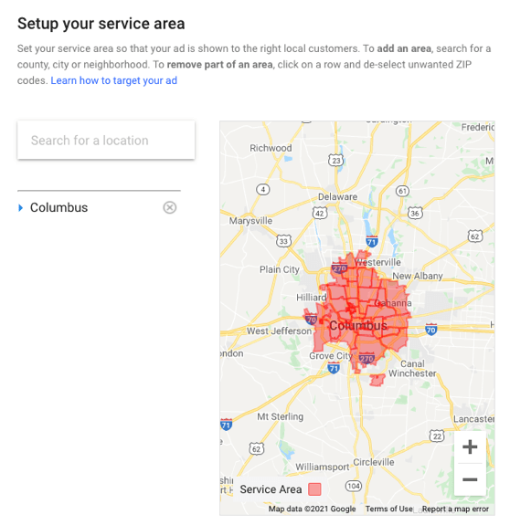 set up your service area screenshot