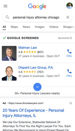 paid search ads for "personal injury attorney Chicago"