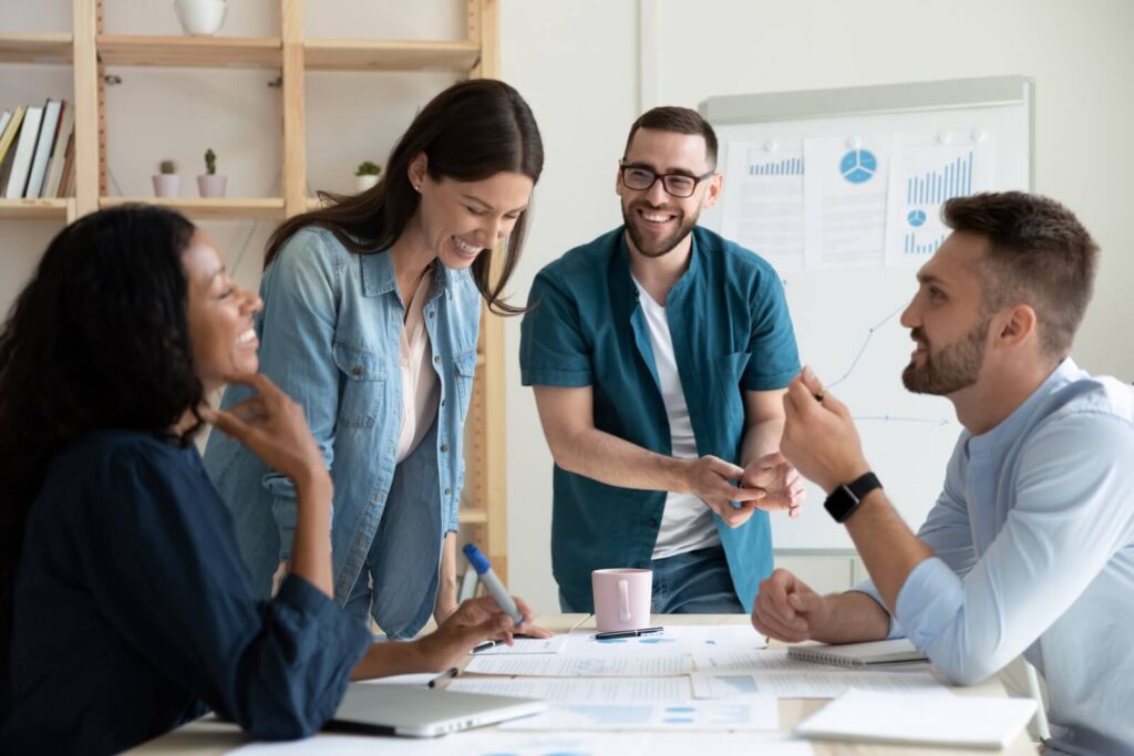 A marketing team explains SEO and AI to clients