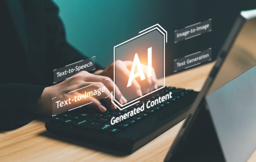 An SEO content writer enters a prompt into generative AI